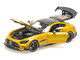 2021 Mercedes Benz AMG GT Black Series Solarbeam Yellow Metallic with Black Top and Hood Stripes 1/18 Diecast Model Car Minichamps MC110032021