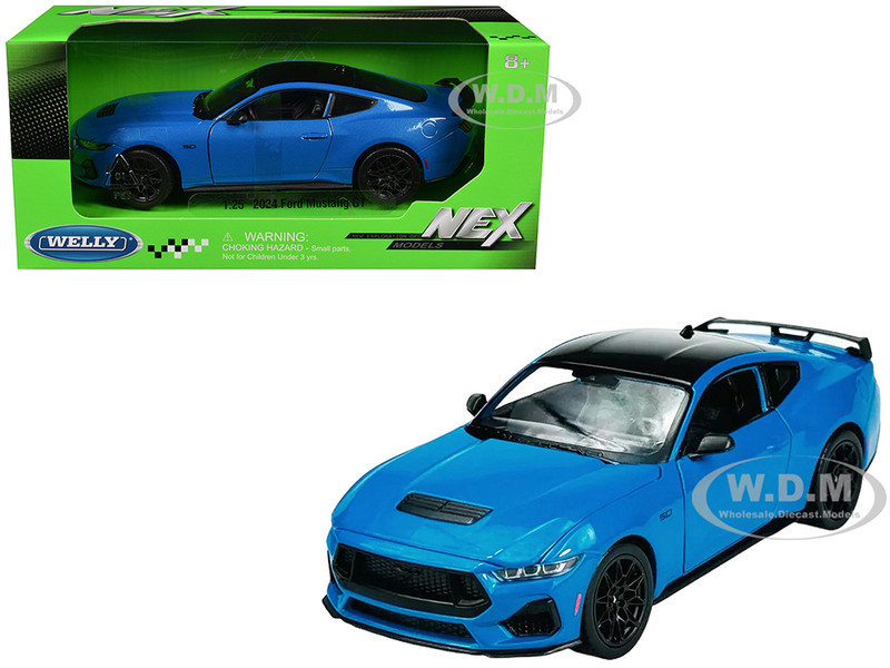 2024 Ford Mustang GT 5 0 Blue with Black Top NEX Models Series 1/25 Diecast Model Car Welly 24123W-BL