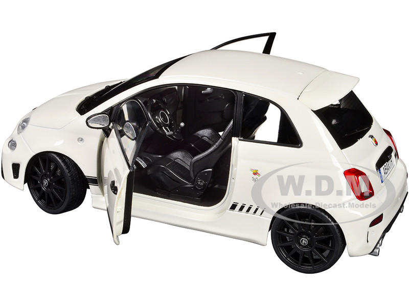 2022 Fiat F595 Abarth Ghiaccio White with Black Stripes 1/18