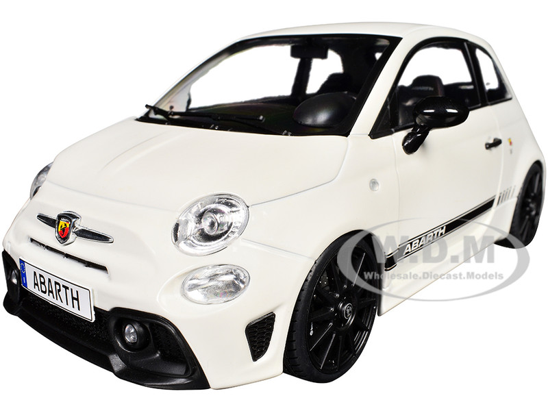 2022 Fiat F595 Abarth Ghiaccio White with Black Stripes 1/18