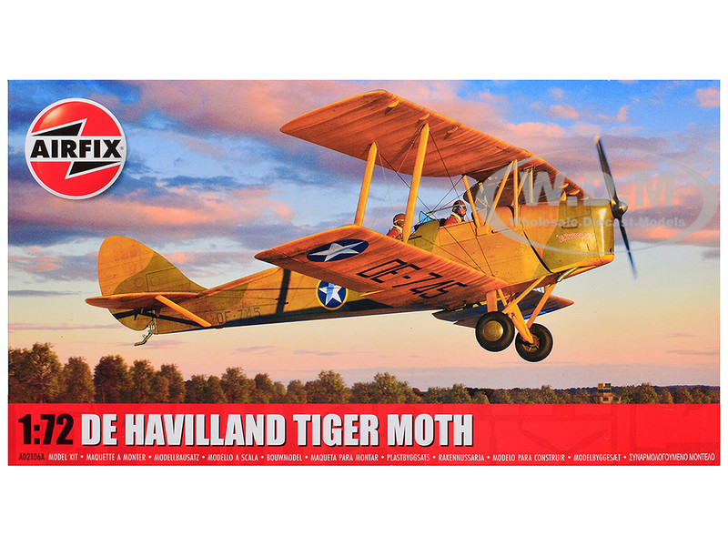 Level 2 Model Kit De Havilland Tiger Moth Aircraft with 2 Scheme Options 1/72 Plastic Model Kit Airfix A02106A