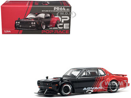 Skyline GT R V8 Drift Hakosuka RHD Right Hand Drive Advan Black and Red 1/64 Diecast Model Car Pop Race PR640081