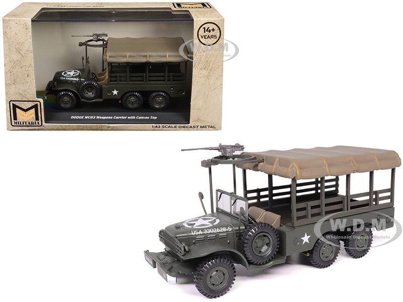 Dodge WC63 Weapons Carrier with Canvas Top Olive Drab United States Army 1/43 Diecast Model Militaria Die Cast 24218-40