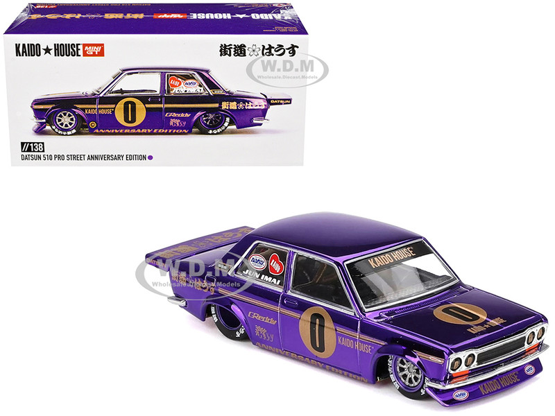 Datsun 510 Pro Street #0 Anniversary Edition Purple Metallic Designed by Jun Imai Kaido House Special 1/64 Diecast Model Car Mini GT  KHMG138