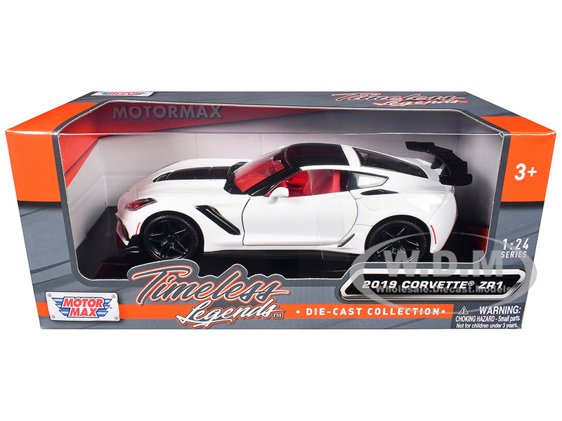 2019 Chevrolet Corvette ZR1 White and Black with Red Interior Timeless Legends Series 1/24 Diecast Model Car Motormax 79356TL-WR
