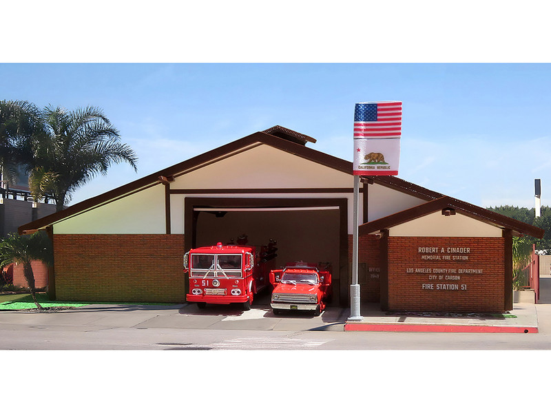 Fire Station 51 LACoFD Los Angeles County Fire Department Diorama EZ Assembly Kit Emergency 1972 1977 TV Series 1/87 (HO) Model Iconic Replicas 87-0587STN