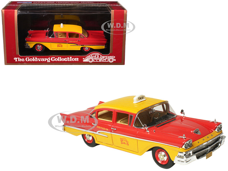 1958 Ford Custom 300 Taxi Cab Kind Taxi Co Red and Yellow with Yellow Interior Limited Edition to 200 pieces Worldwide 1/43 Model Car Goldvarg Collection GC-087