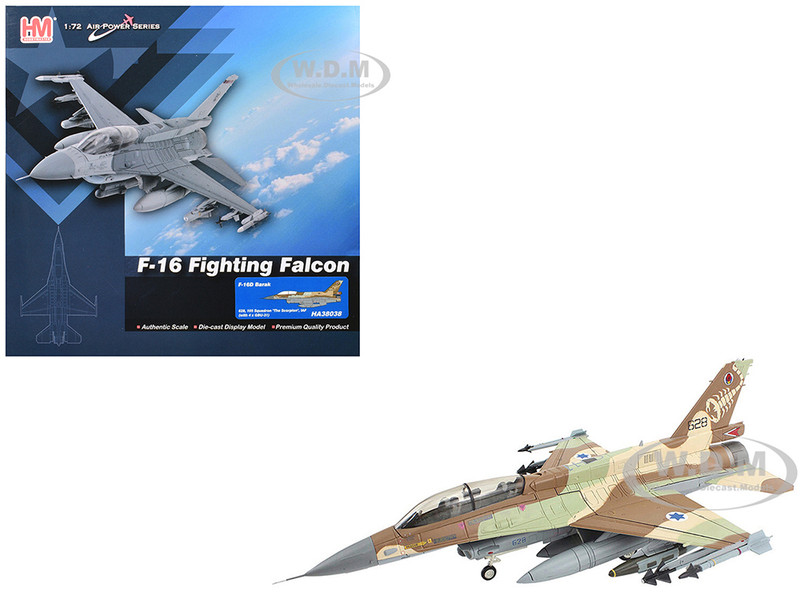 Lockheed F 16D Fighting Falcon Fighter Aircraft 628 Barak 105 Squadron The Scorpion" Israeli Air Force Air Power Series 1/72 Diecast Model Hobby Master HA38038