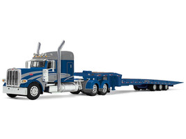 Peterbilt 389 with 48 Mid-Roof Sleeper and Talbert 5553T Traveling Axle Trailer Rich Blue and Silver 1/64 Diecast Model DCP/First Gear 60-1935