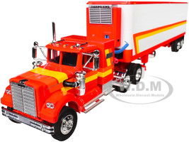 White Western Star 4900 with 36 Vintage Flat Top Sleeper and Wilson 40 Vintage Refridgerated Trailer Red and White with Stripes 1/64 Diecast Model DCP/First Gear 60-1945