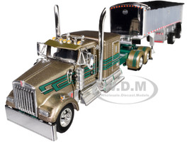 Kenworth W900L with 60 Flat Top Sleeper and MAC Coal End Dump Trailer D&D Hauling & Excavating Tan Metallic with Green Stripes 1/64 Diecast Model DCP/First Gear 60-1998