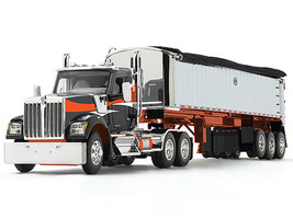 Kenworth W990 Day Cab and MAC Coal End Dump Trailer Black with Orange Graphics 1/64 Diecast Model DCP/First Gear 60-2008