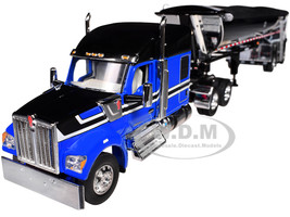 Kenworth W990 76 Mid Roof Sleeper and MAC Half Round End Dump Trailer Blue and Black 1/64 Diecast Model DCP/First Gear 60-2009