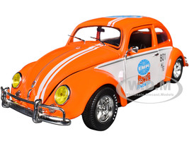 1952 Volkswagen Beetle Deluxe Model EMPI Power Rules Orange and White with Graphics Limited Edition to 6650 pieces Worldwide 1/24 Diecast Model Car M2 Machines 40300-129B