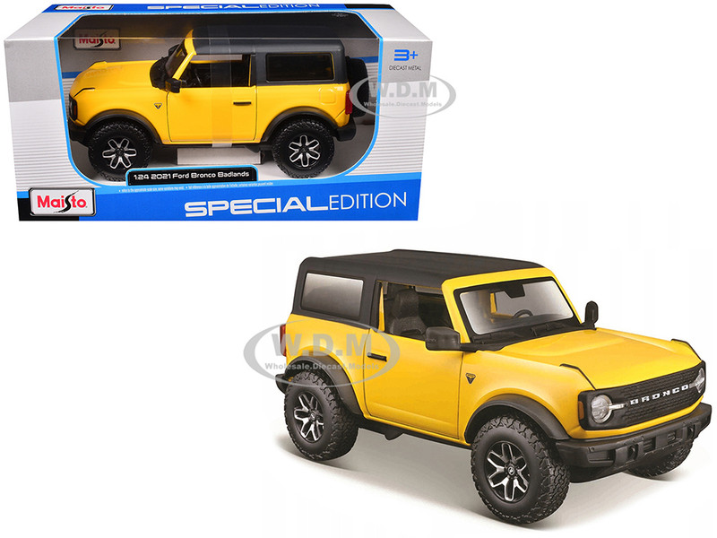 2021 Ford Bronco Badlands Yellow with Black Top Special Edition 1/24 Diecast Model Car Maisto 31530y
