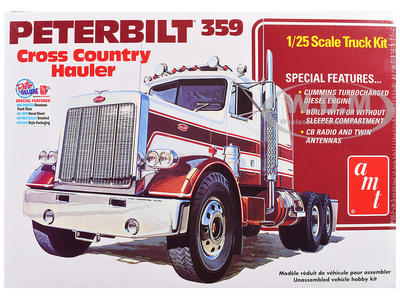 Skill 3 Model Kit Peterbilt 359 Cross Country Hauler 1/25 Scale Model AMT AMT1477