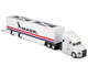 Mack Anthem Enclosed Car Transporter Mack White with Red and Blue Stripes Custom Haulers Series 1/64 Diecast Model Maisto 12418-MACK1