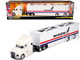Mack Anthem Enclosed Car Transporter Mack White with Red and Blue Stripes Custom Haulers Series 1/64 Diecast Model Maisto 12418-MACK1