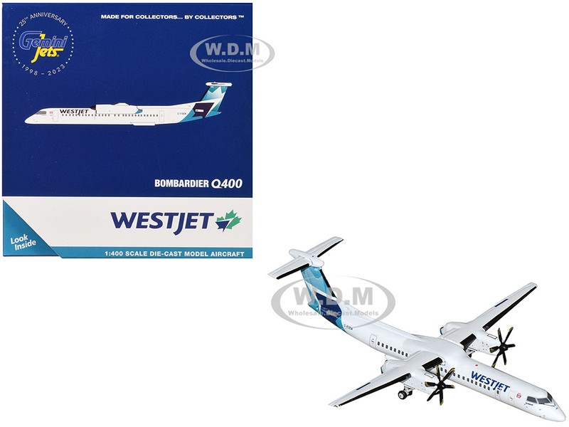 Bombardier Q400 Commercial Aircraft WestJet C FOEN White with Blue Tail 1/400 Diecast Model Airplane GeminiJets GJ2272