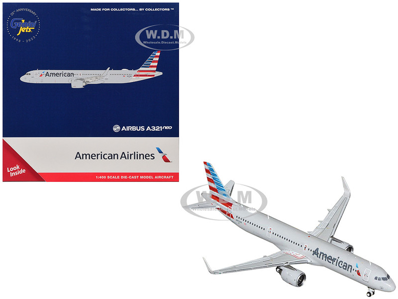 Airbus A321neo Commercial Aircraft American Airlines N413AN Gray with Striped Tail 1/400 Diecast Model Airplane GeminiJets GJ2296