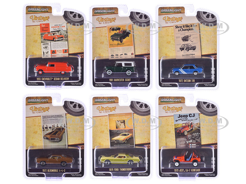 Vintage Ad Cars Series 11 Set of 6 pieces 1/64 Diecast Model Cars Greenlight 39150SET