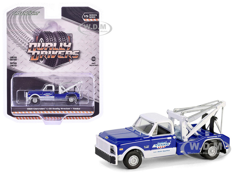 1969 Chevrolet C30 Dually Wrecker Tow Truck Yenko Blue with White Top Dually Drivers Series 15 1/64 Diecast Model Car Greenlight 46150A