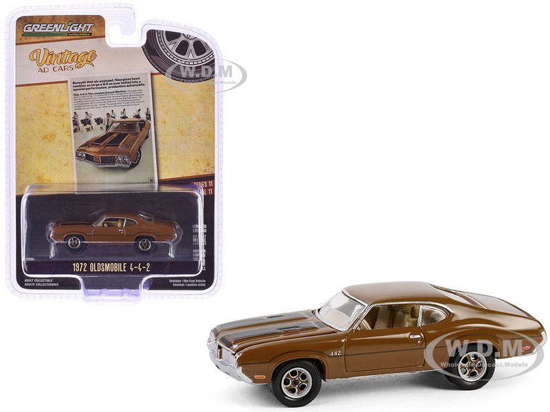 1972 Oldsmobile 442 Brown with Black Stripes The Complete Escape Machine Vintage Ad Cars Series 11 1/64 Diecast Model Car Greenlight 39150D