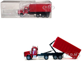 Peterbilt 367 Roll Off Dump Truck Red with Red Box 1/87 (HO) Plastic Model Car Promotex 006605R