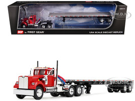 White Western Star 4900 Day Cab with 48 Utility Flatbed Trailer Viper Red 1/64 Diecast Model DCP/First Gear 60-2093