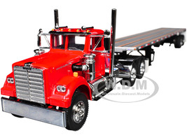 White Western Star 4900 Day Cab with 48 Utility Flatbed Trailer Viper Red 1/64 Diecast Model DCP/First Gear 60-2093
