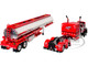 Peterbilt 389X with 63 Flat Top Sleeper and Heil Fuel Tank Trailer Wayne Transports Red with Black Stripes Big Rigs Series II #1 1/64 Diecast Model DCP/First Gear 69-2000