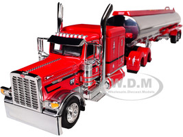 Peterbilt 389X with 63 Flat Top Sleeper and Heil Fuel Tank Trailer Wayne Transports Red with Black Stripes Big Rigs Series II #1 1/64 Diecast Model DCP/First Gear 69-2000