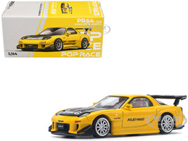 Mazda RX7 FD RE Amemiya Widebody RHD Right Hand Drive Yellow with Carbon Hood 1/64 Diecast Model Car Pop Race PR640116