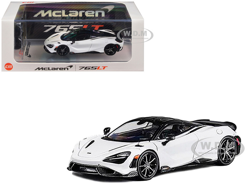 McLaren 765LT White with Black Top and Extra Wheels 1/64 Diecast Model Car CM Model CM64-765LT-21