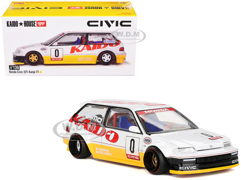 Honda Civic EF Kanjo V1 #0 Silver Metallic and Yellow Designed by Jun Imai Kaido House Special 1/64 Diecast Model Car Mini GT KHMG139