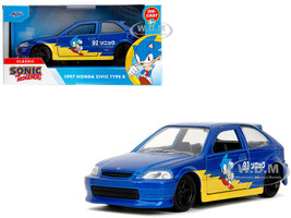1997 Honda Civic Type R Blue Metallic with Graphics Sonic the Hedgehog 1991 Video Game Hollywood Rides Series 1/32 Diecast Model Car Jada 35482