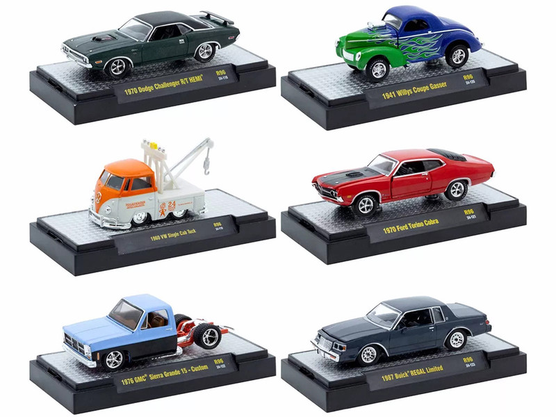 Auto Thentics 6 piece Set Release 96 IN DISPLAY CASES Limited Edition 1/64 Diecast Model Cars M2 Machines 32500-96