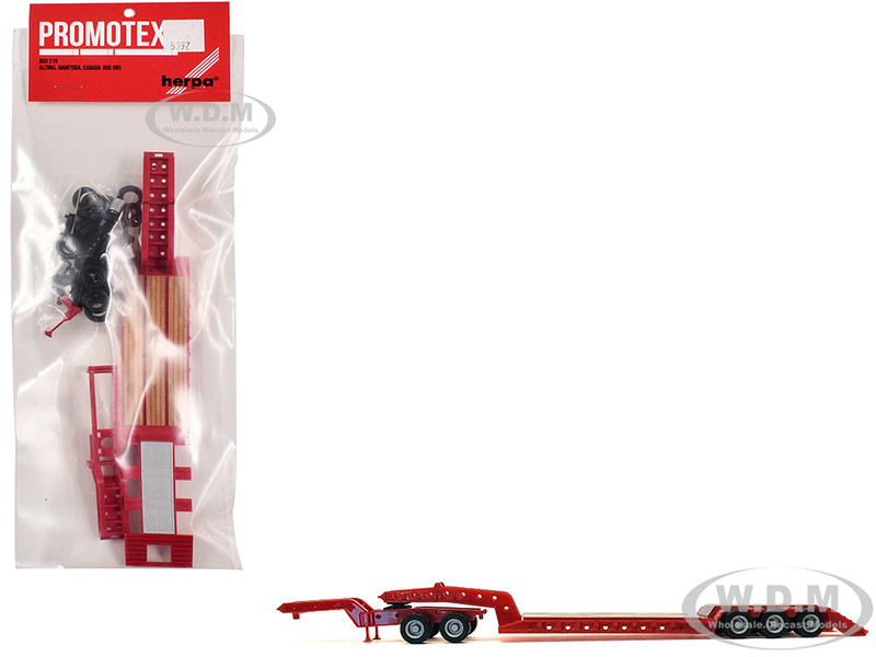Heavy Equipment Lowboy Trailer with Jeep Red 1/87 (HO) Plastic Model Promotex 005392R