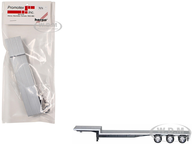 48ft 3 Axle Drop Deck Trailer with Chrome Wheels and Silver Top 1/87 (HO) Plastic Model Promotex 005454S