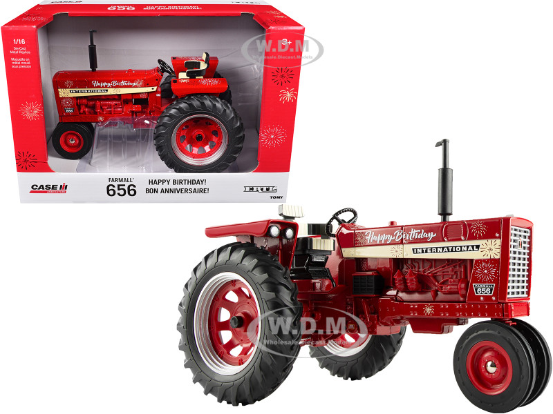 Farmall 656 Narrow Front Tractor Happy Birthday Red Metallic Case IH Agriculture Series Diecast Model ERTL TOMY 44360