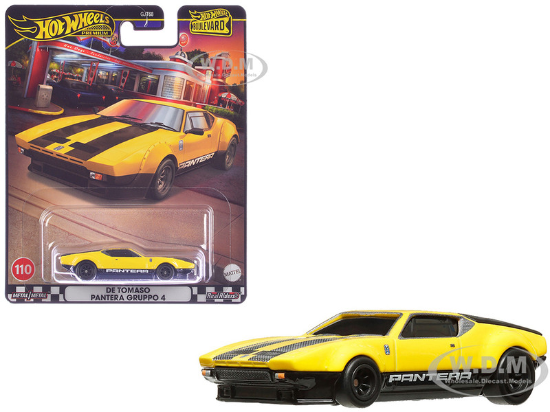 De Tomaso Pantera Gruppo 4 Yellow with Black Stripes Boulevard Series Diecast Model Car Hot Wheels HRT75