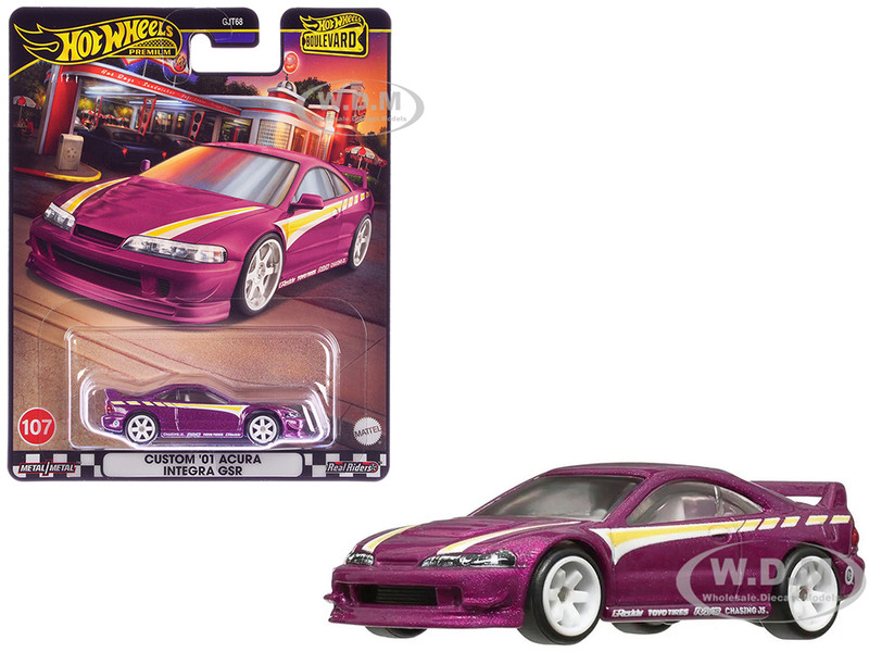 2001 Acura Integra GSR Custom Purple Metallic with Graphics and White Interior Boulevard Series Diecast Model Car Hot Wheels HRT77