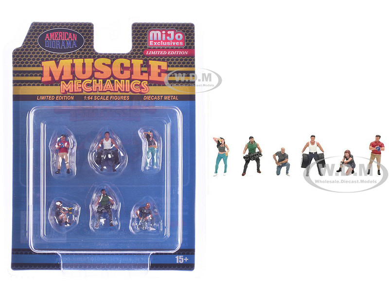 Muscle Mechanics 6 piece Diecast Figure Set 6 Figures Limited Edition for 1/64 Scale Models American Diorama AD-2417MJ