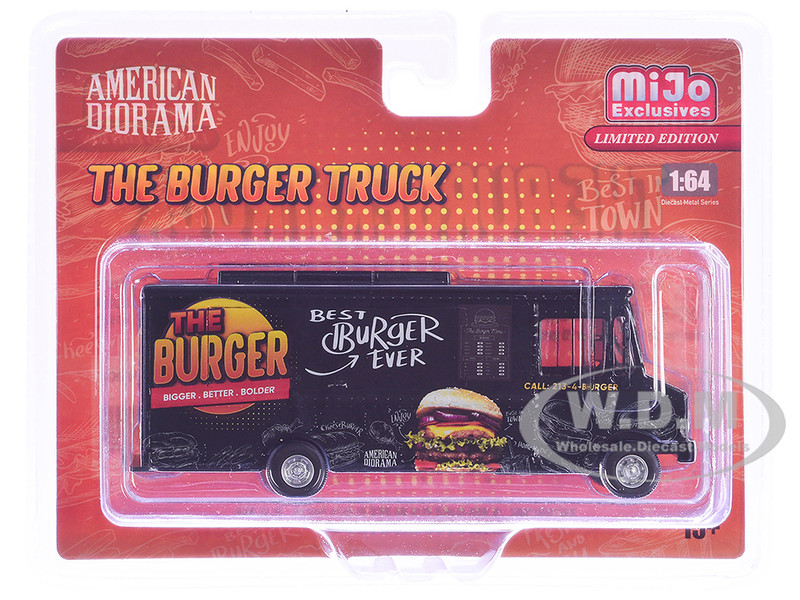 Food Truck The Burger Truck Black with Graphics 1/64 Diecast Model American Diorama AD-70101MJ