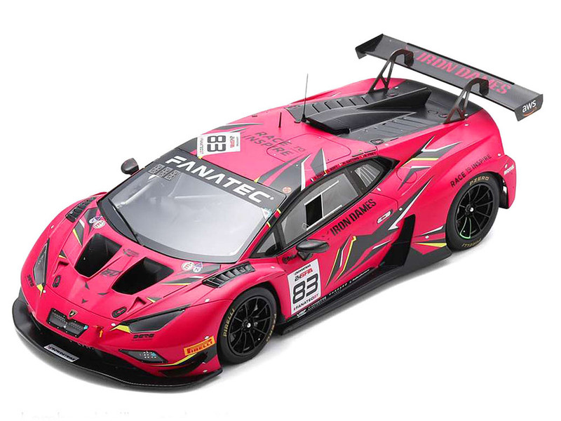 Lamborghini Huracan GT3 Evo2 #83 Sarah Bovy Rahel Frey Michelle Gatting Doriane Pin Iron Dames 24 Hours of Spa 2023 with Acrylic Display Case 1/18 Model Car Spark 18SB074