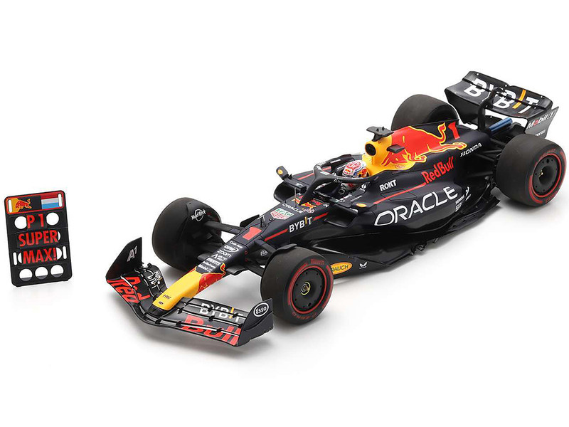 Red Bull Racing RB19 #1 Max Verstappen Oracle Winner Formula One F1 British GP 2023 with Pit Board and Acrylic Display Case 1/18 Model Car Spark 18S902