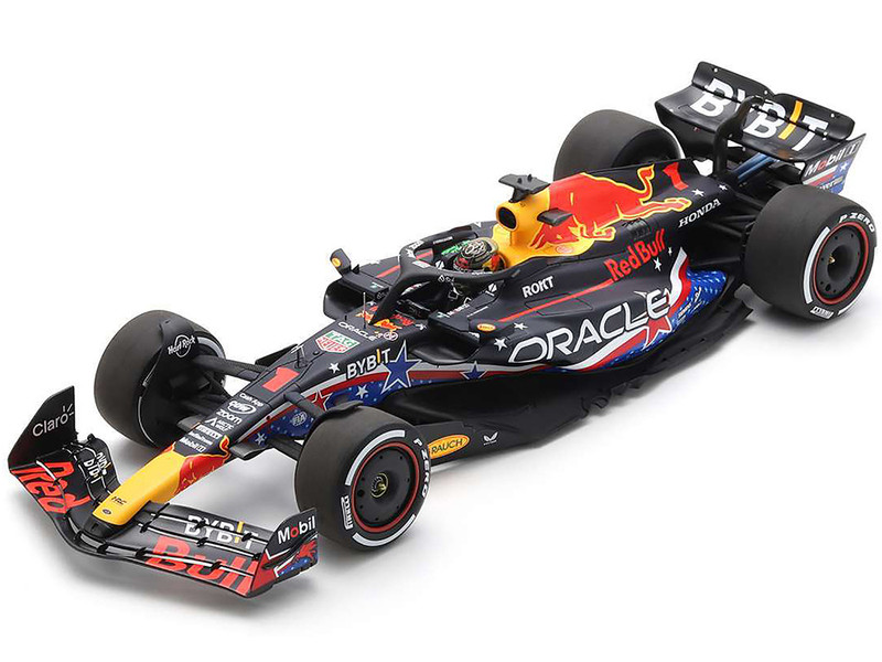 Red Bull Racing RB19 #1 Max Verstappen Oracle Winner Formula One F1 United States GP 2023 and Acrylic Display Case 1/18 Model Car Spark 18S955