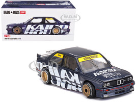 BMW M3 E30 Kaido Works V1 Dark Blue Metallic with Graphics Designed by Jun Imai Kaido House Special 1/64 Diecast Model Car Mini GT KHMG154