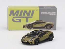 Lamborghini Huracan Sterrato Verde Gea Matt Green Metallic with Black Tio and White Stripes Limited Edition to 7200 pieces Worldwide 1/64 Diecast Model Car Mini GT MGT00779