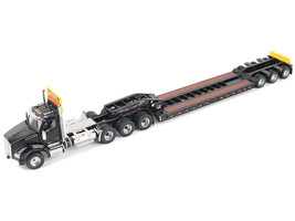 Kenworth T880 SBFA Tridem Truck with Trail King HDG Lowboy Trailer Black Transport Series 1/50 Diecast Model Diecast Masters 71134